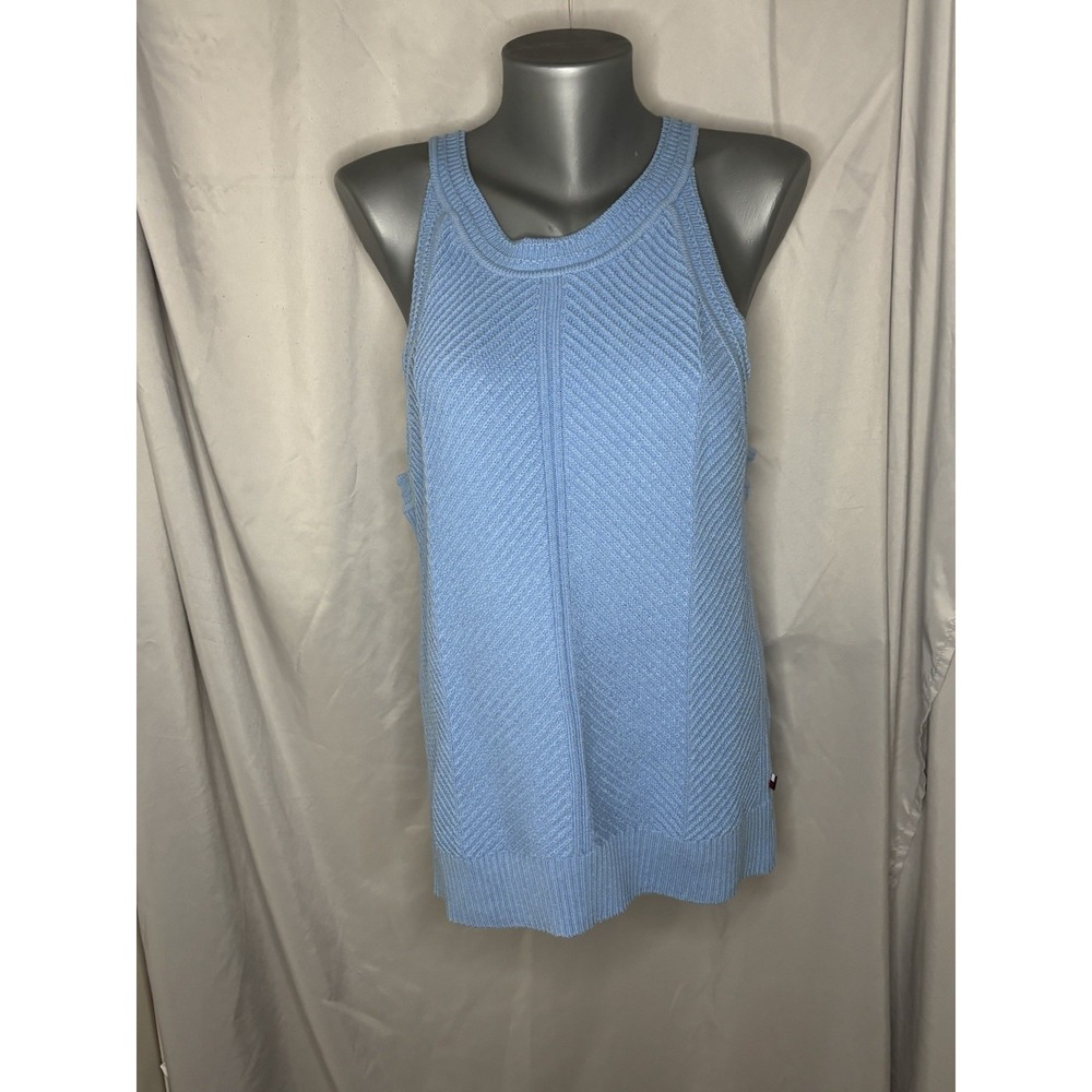 Tommy Hilfiger Knit Sweater Tank Top Women's Size Large Blue Crochet Preppy